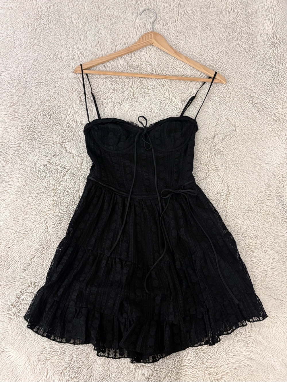 Cotton Candy Black Lace Bustier Mini Dress with Spaghetti Straps